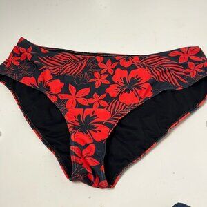 NWOT SHEIN 4XL Red Navy Blue Floral Print Swimsuit Bikini Bottom